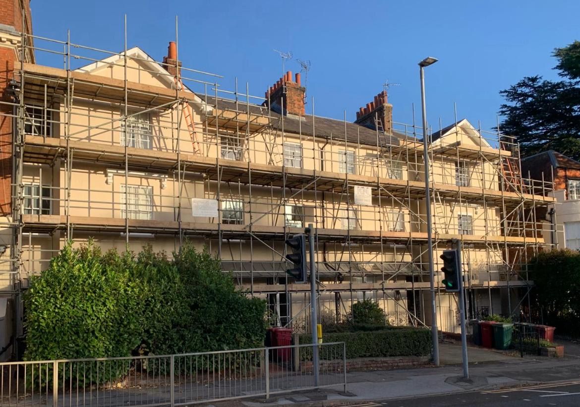 Scaffolding erected around a house
